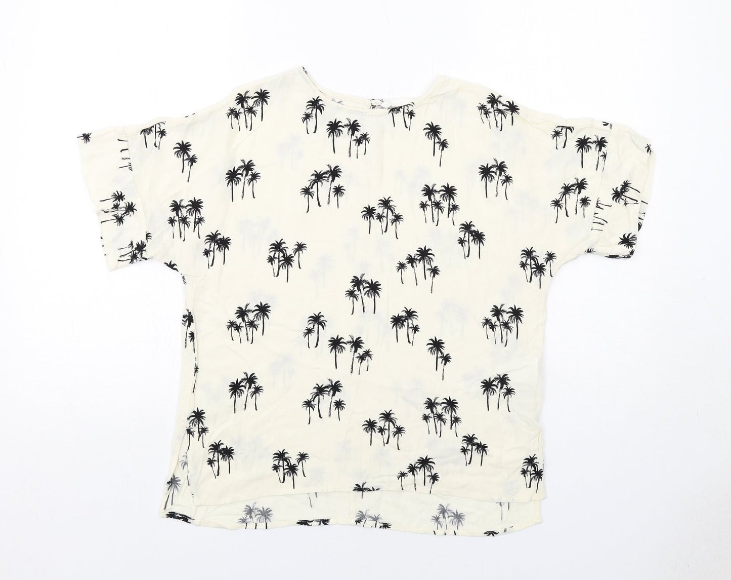 H&M Womens Ivory Geometric Viscose Basic Blouse Size 10 Round Neck - Palm Trees