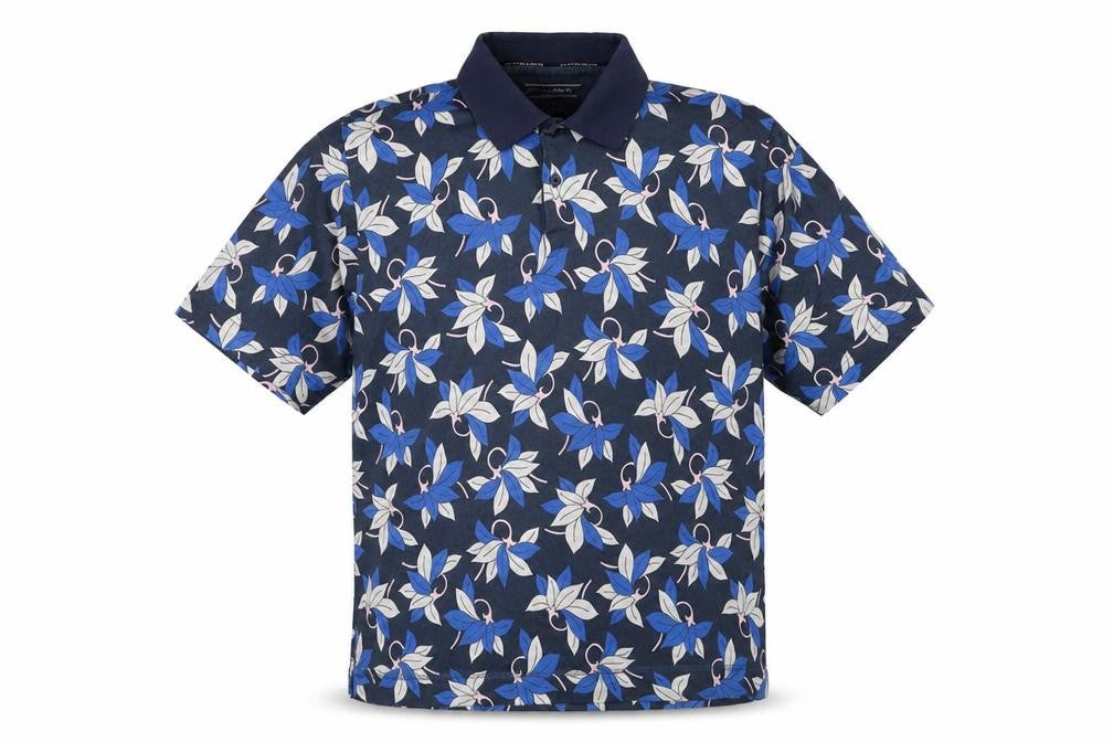 Cutter & Buck Mens Blue Floral Cotton Polo Size S Collared Button