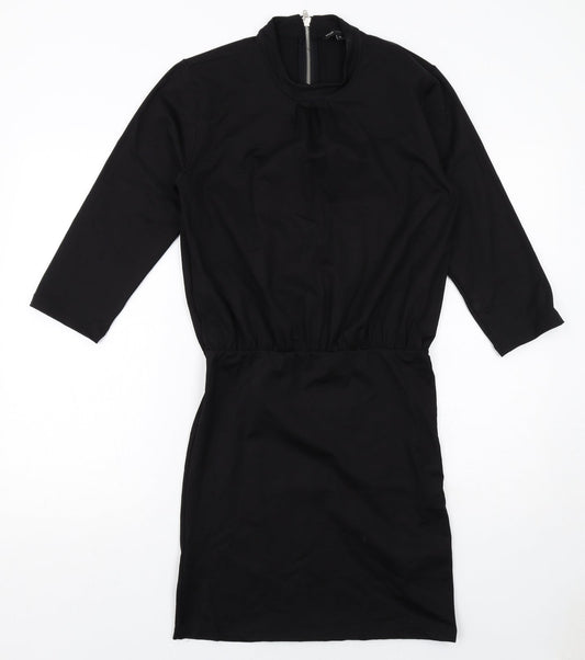 Moss Copenhagen Womens Black Polyamide Shift Size M Round Neck Zip
