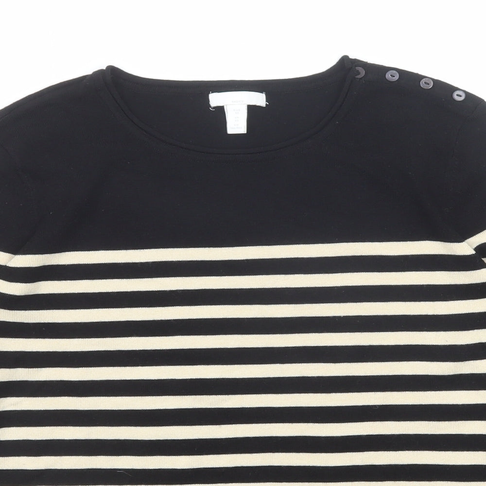 H&M Womens Black Boat Neck Striped Acrylic Pullover Jumper Size XS