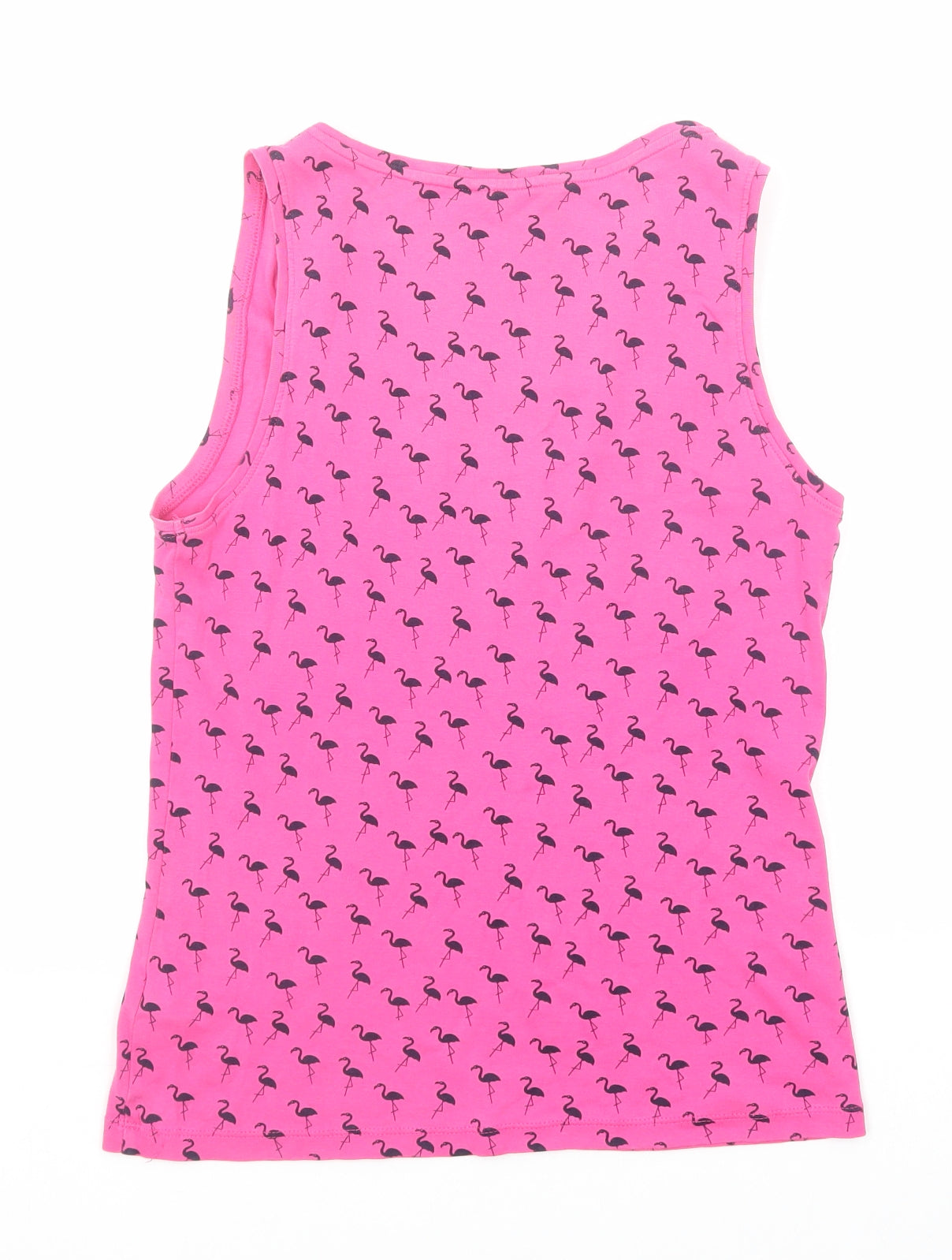 M&Co Womens Pink Geometric Cotton Basic Tank Size 12 Round Neck - Crochet Detail, Flamingo Pattern