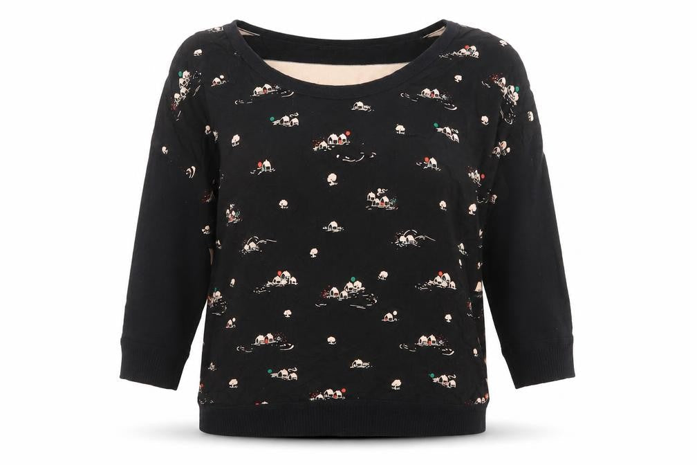 Great Plains Womens Black Boat Neck Geometric Modal Pullover Jumper Size M