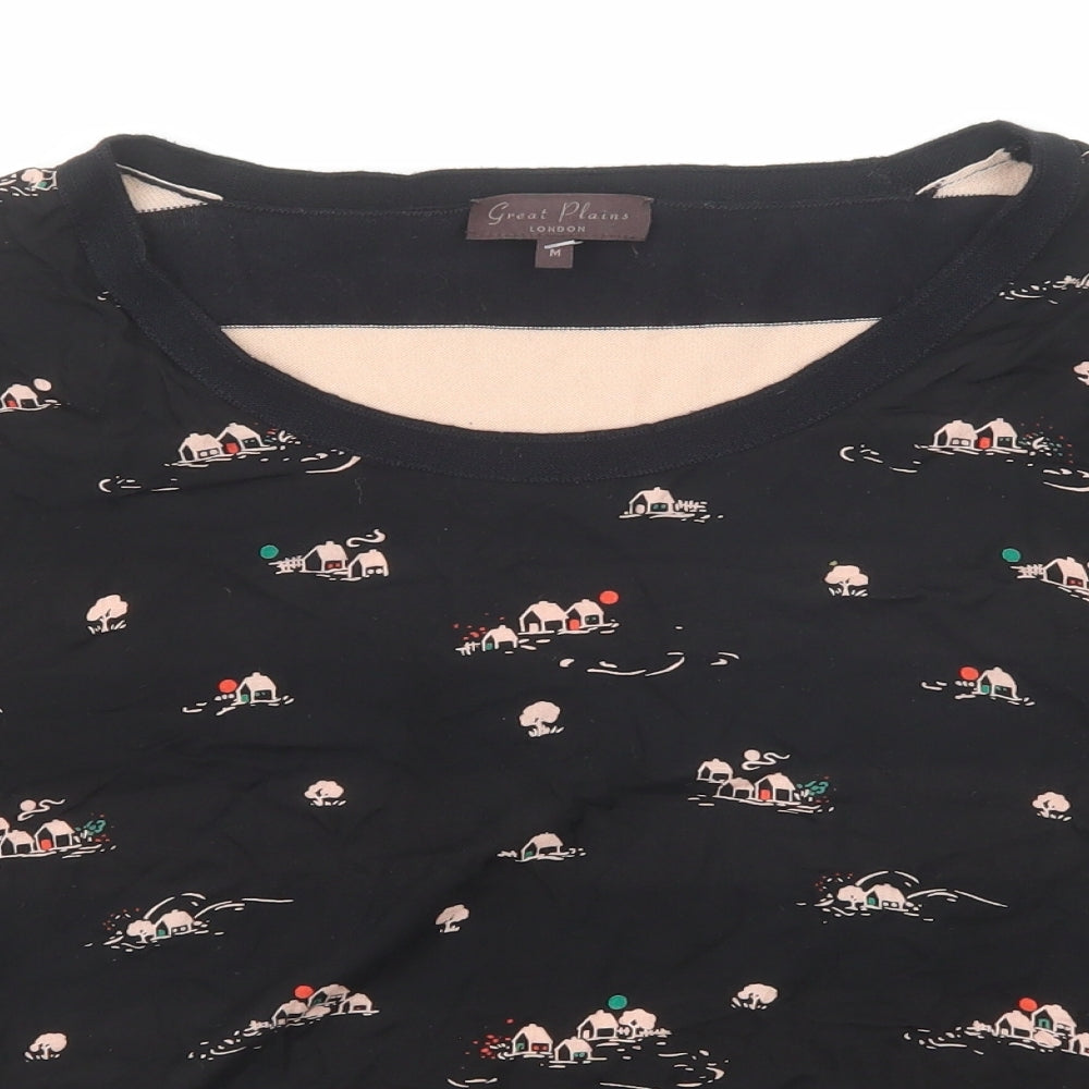 Great plains Womens Black Boat Neck Geometric Modal Pullover Jumper Size M
