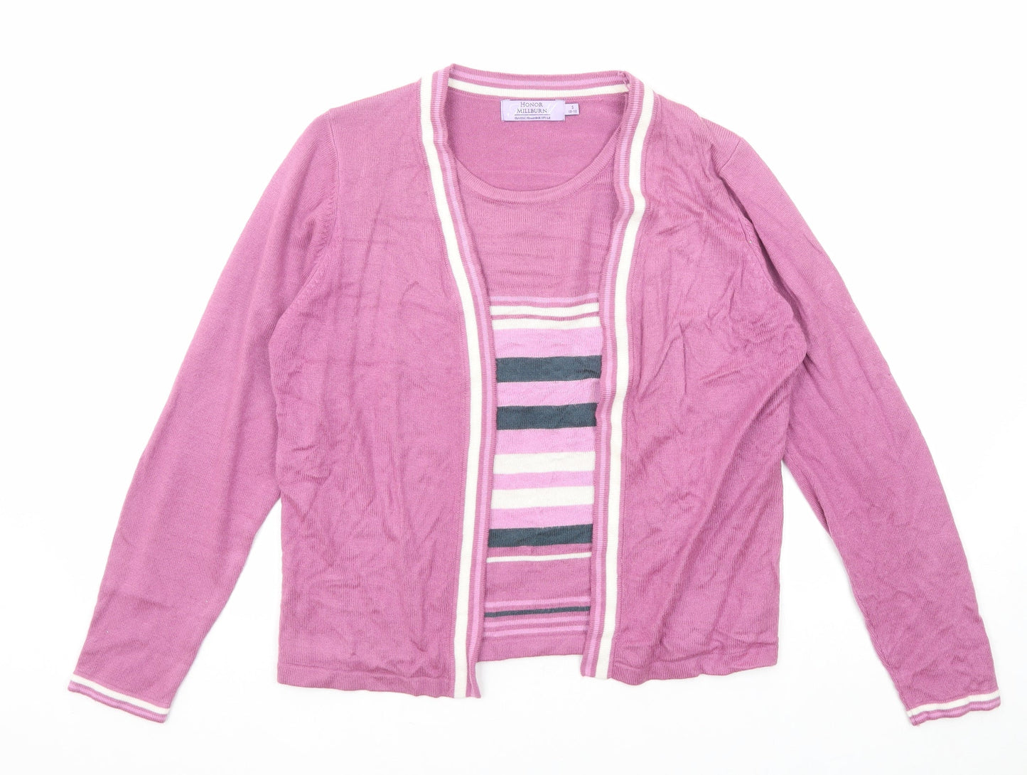 EWM Womens Purple Round Neck Striped Acrylic Cardigan Jumper Size 10 - Twin Set