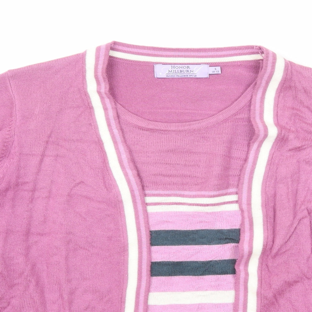 EWM Womens Purple Round Neck Striped Acrylic Cardigan Jumper Size 10 - Twin Set
