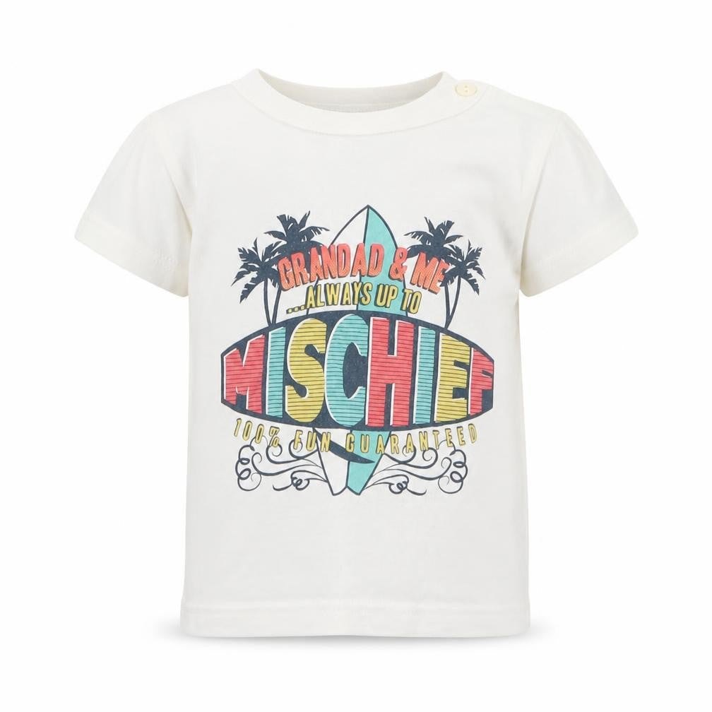 M&Co Boys White Cotton Pullover T-Shirt Size 2-3 Years Crew Neck Button - Mischief