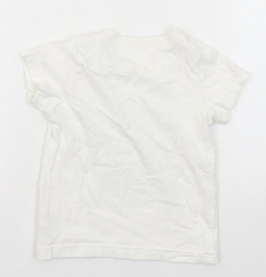 M&Co Boys White Cotton Pullover T-Shirt Size 2-3 Years Crew Neck Button - Mischief