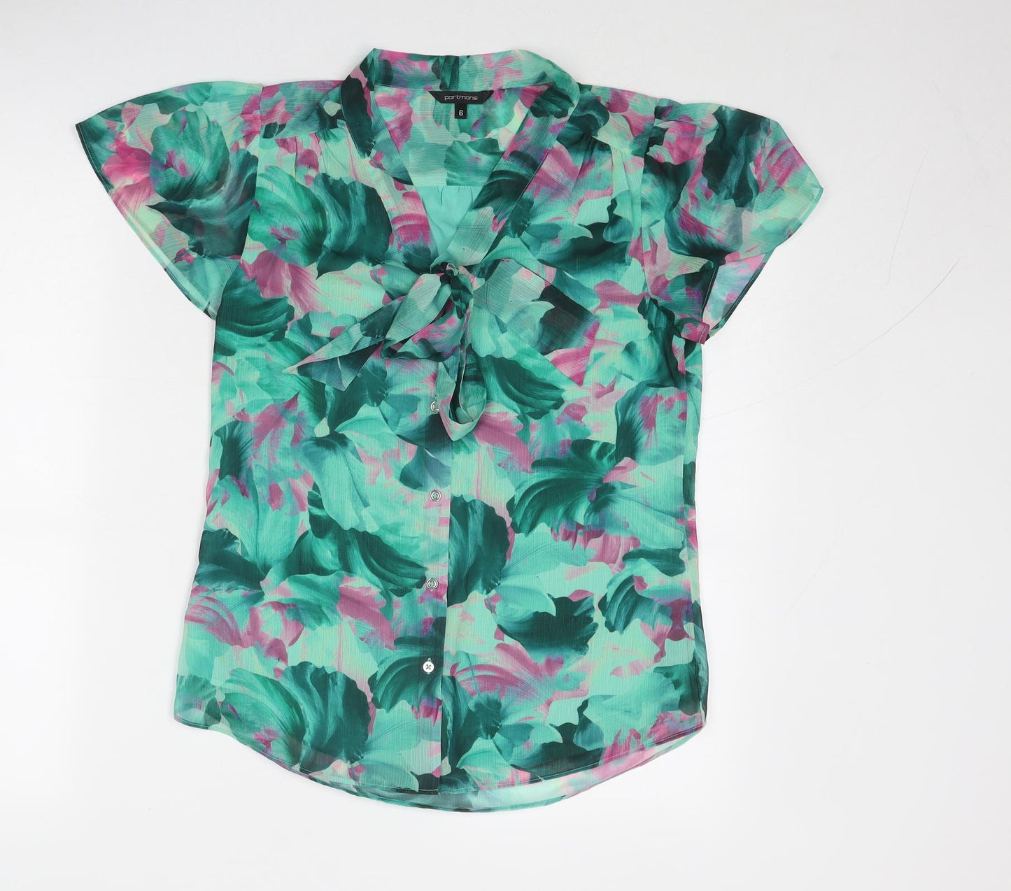 Portmans Womens Green Geometric Polyester Basic Blouse Size 6 V-Neck