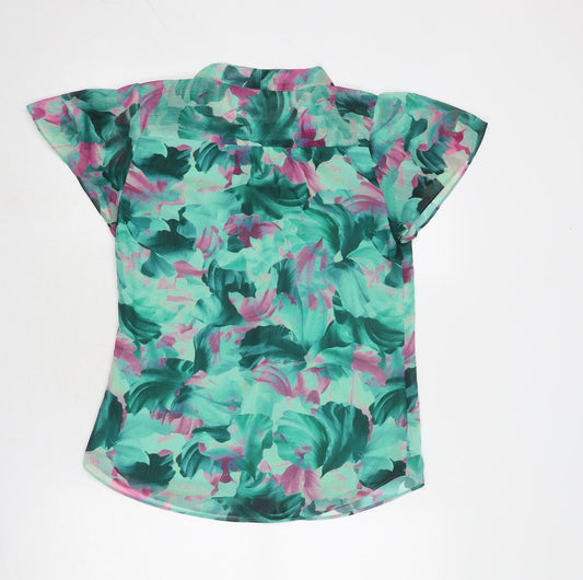 Portmans Womens Green Geometric Polyester Basic Blouse Size 6 V-Neck
