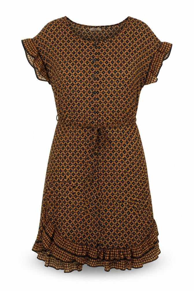 Max Studio Womens Brown Geometric Polyester Skater Dress Size XS Round Neck Button