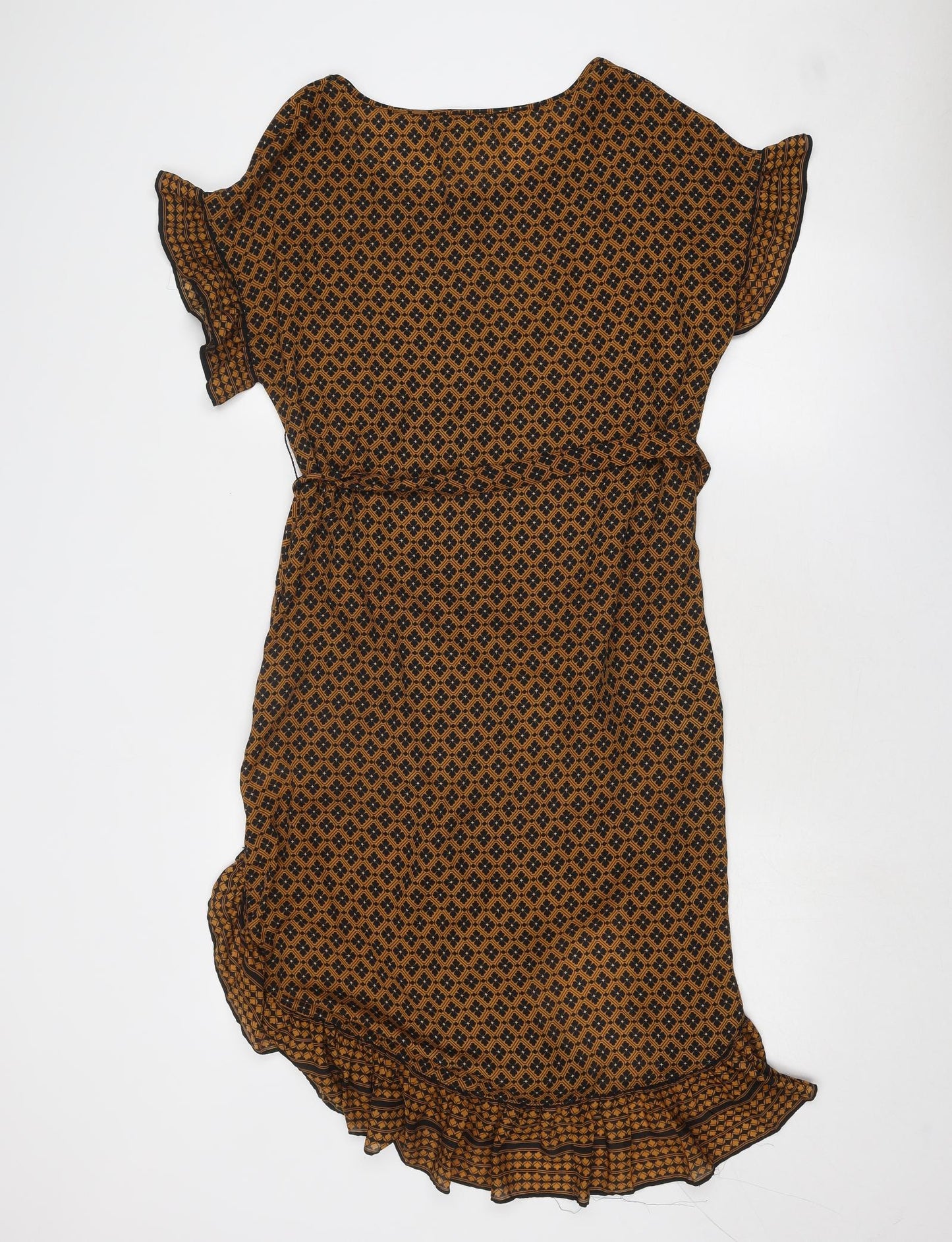 Max Studio Womens Brown Geometric Polyester Skater Dress Size XS Round Neck Button