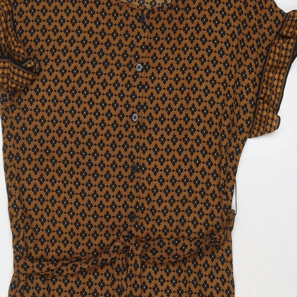 Max Studio Womens Brown Geometric Polyester Skater Dress Size XS Round Neck Button
