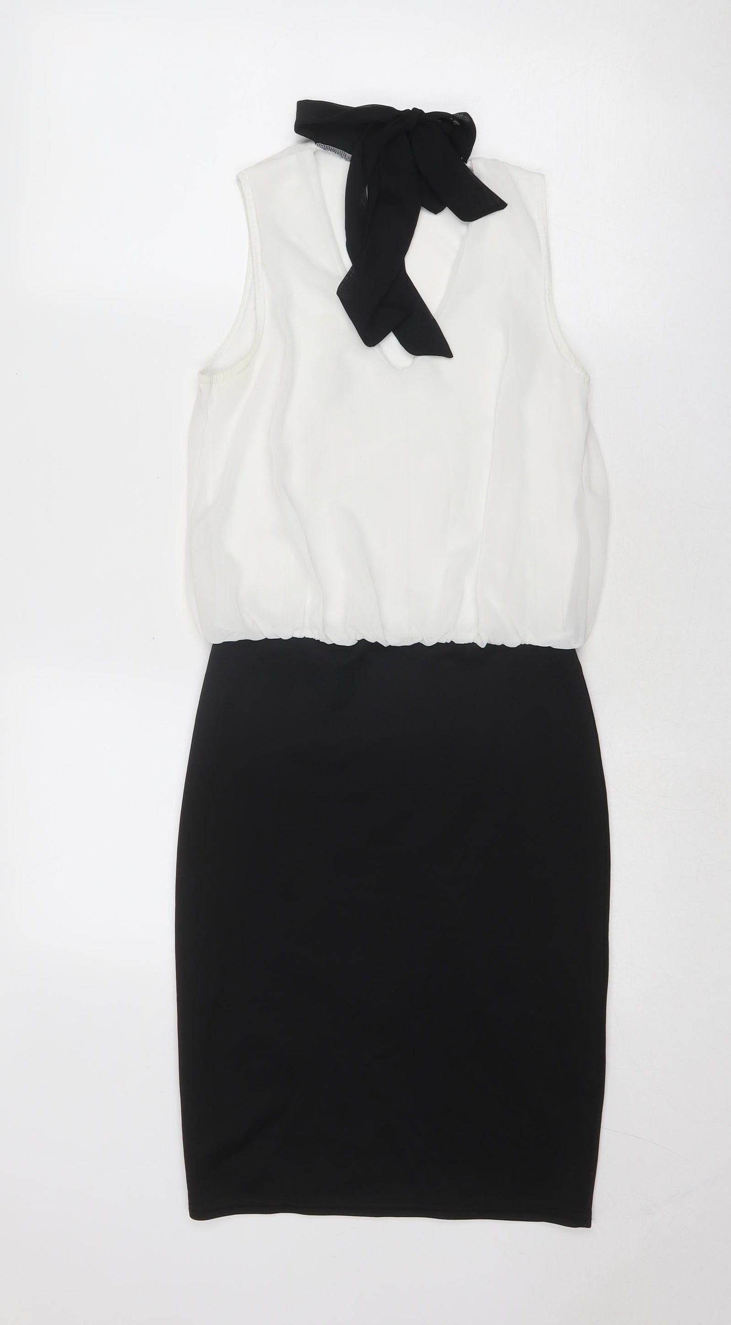 Izabel London Womens Black Colourblock Polyester A-Line Size 8 Halter Tie