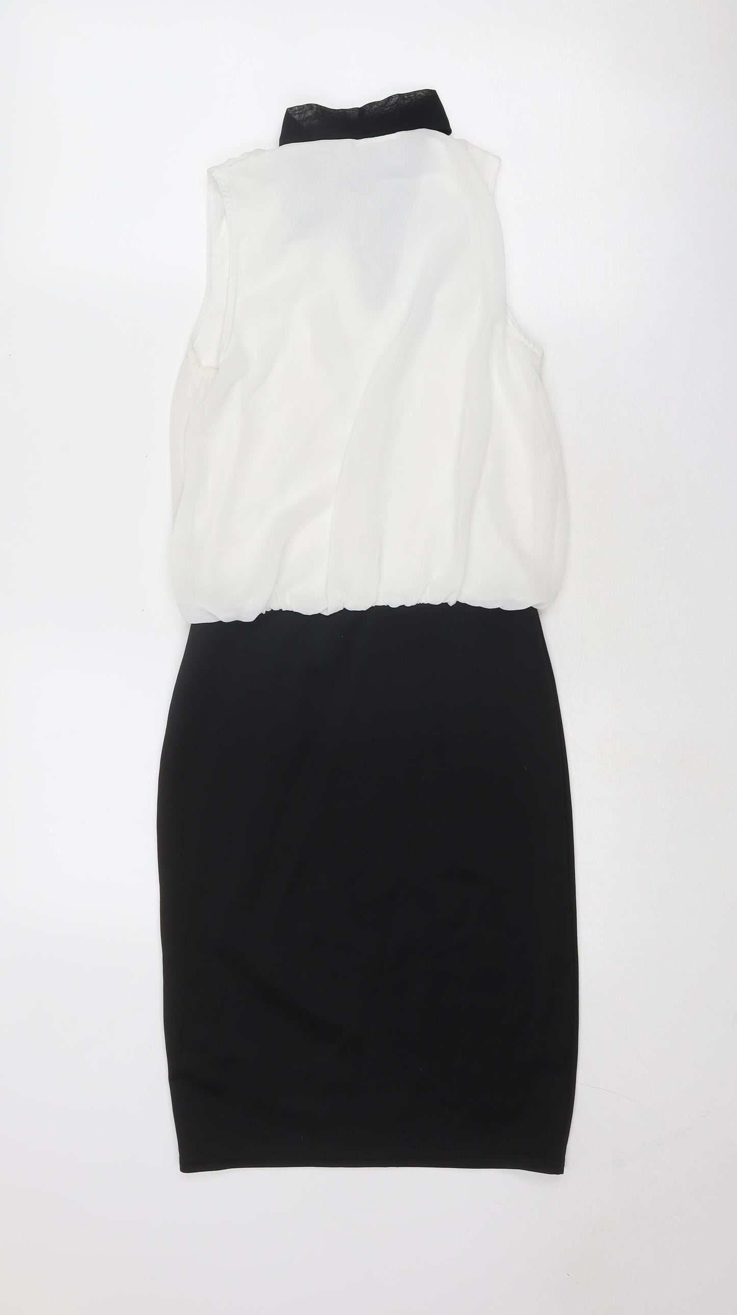 Izabel London Womens Black Colourblock Polyester A-Line Size 8 Halter Tie