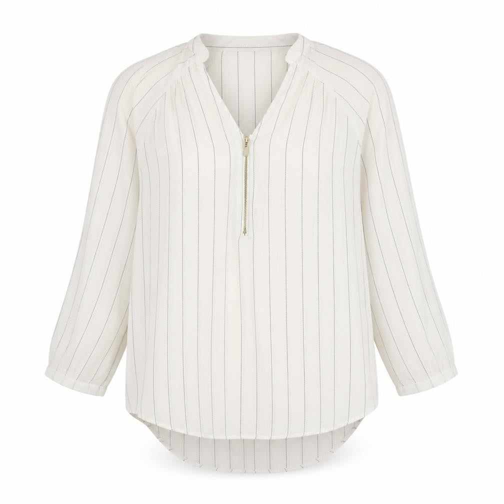 Marks and Spencer Womens White Striped Polyester Basic Blouse Size 8 V-Neck