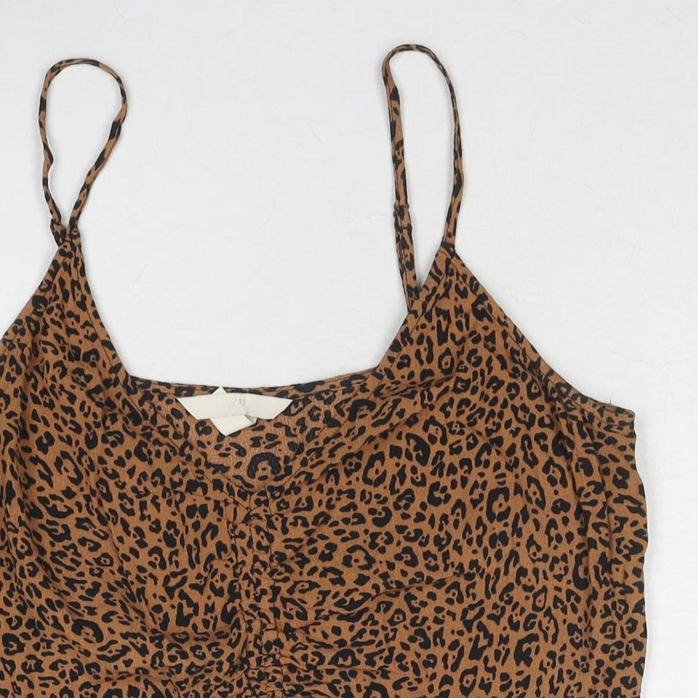 H&M Womens Brown Animal Print Polyester Basic Tank Size 10 Round Neck - Leopard Print