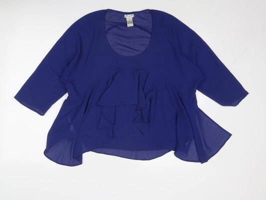 Ultra Pink Womens Blue Polyester Basic Blouse Size L Round Neck