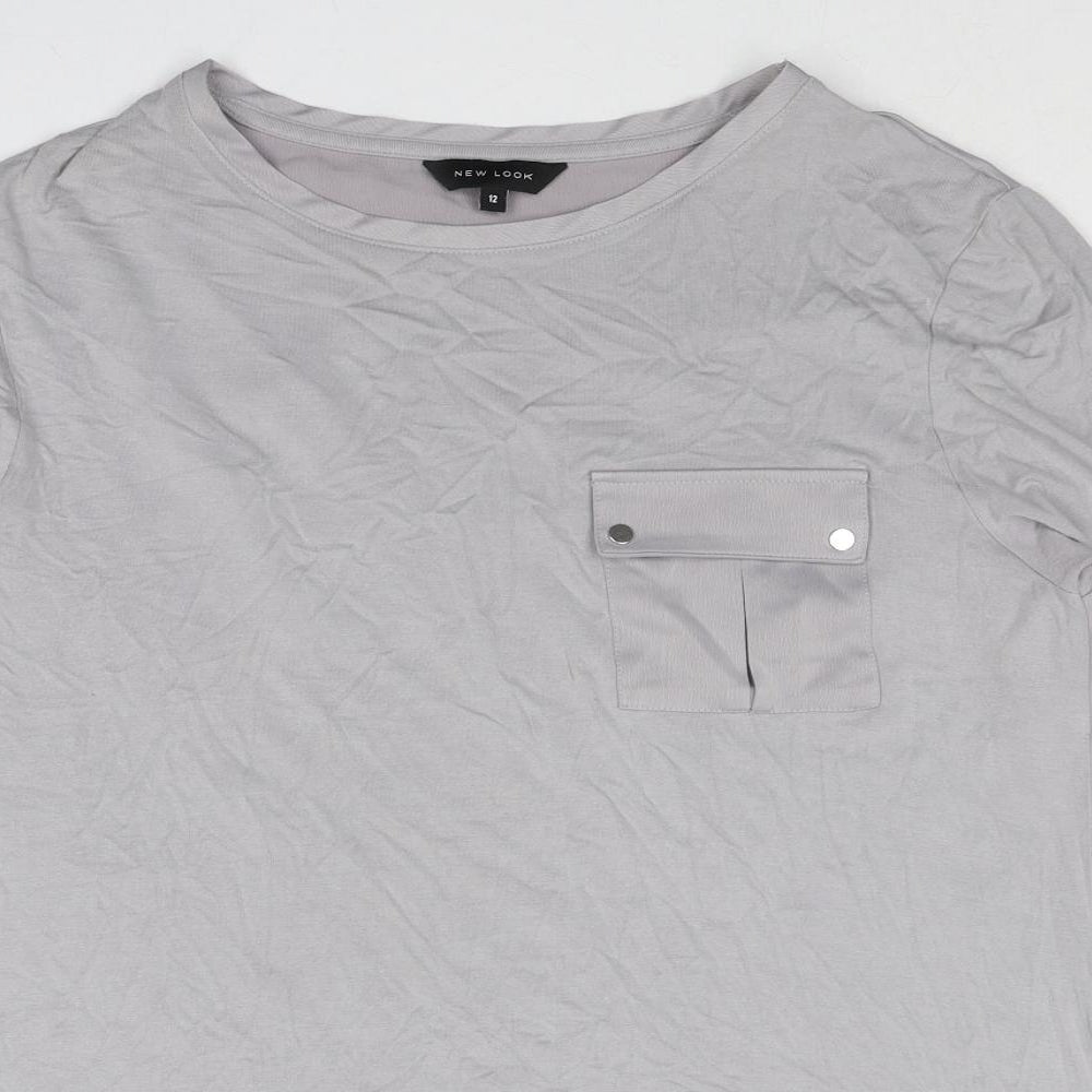 New Look Womens Grey Viscose Basic Blouse Size 12 Round Neck