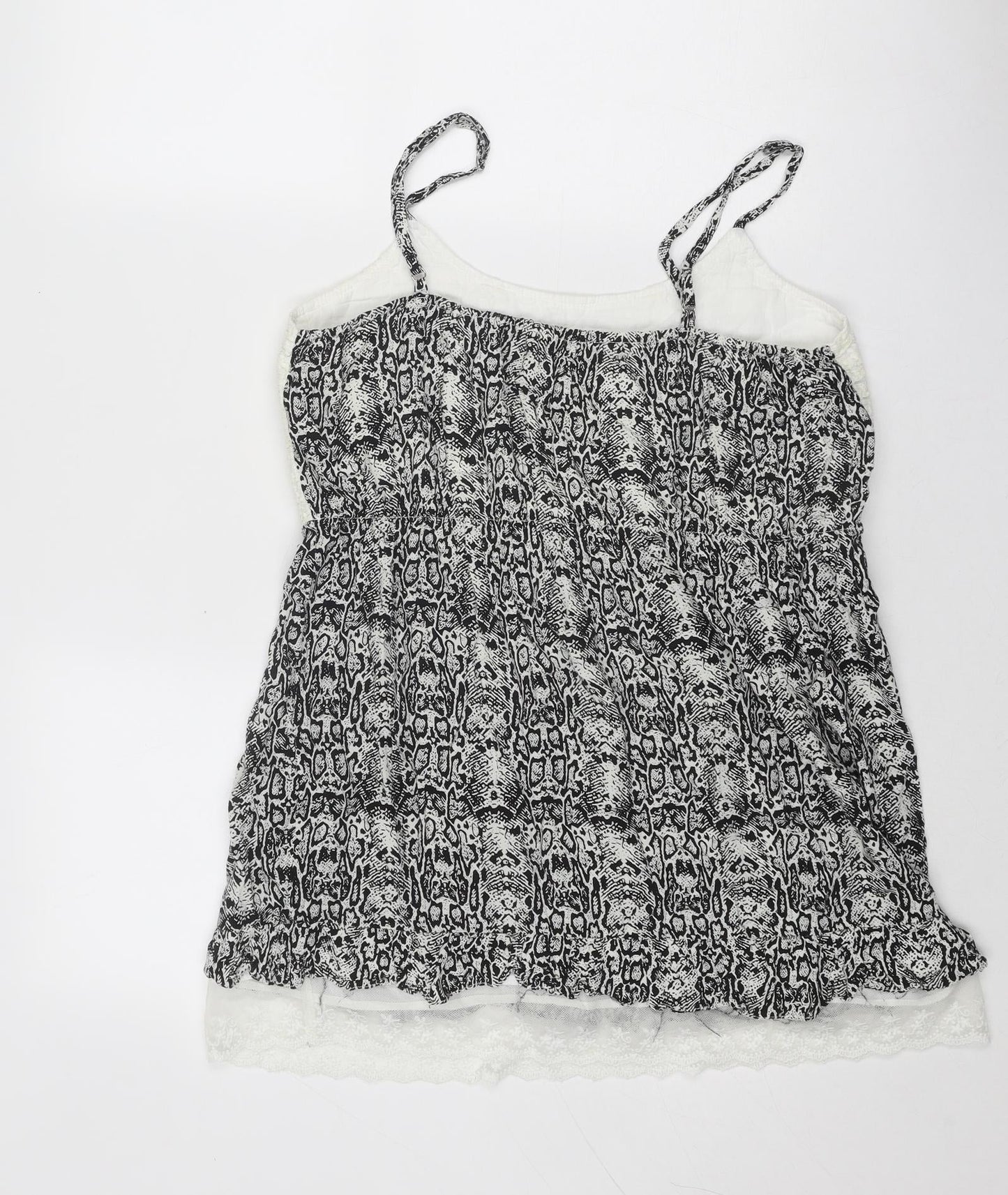 Klass Womens Black Geometric Viscose Basic Tank Size 14 Round Neck