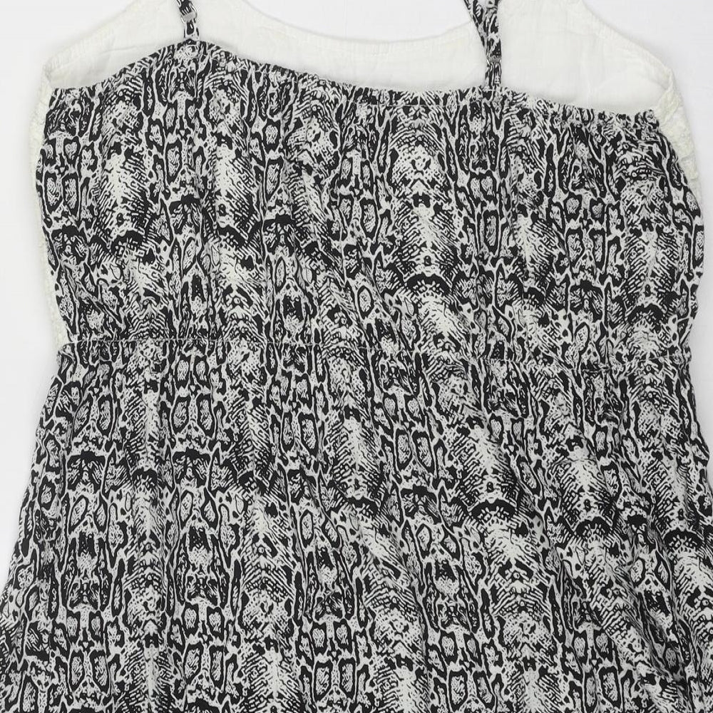 Klass Womens Black Geometric Viscose Basic Tank Size 14 Round Neck