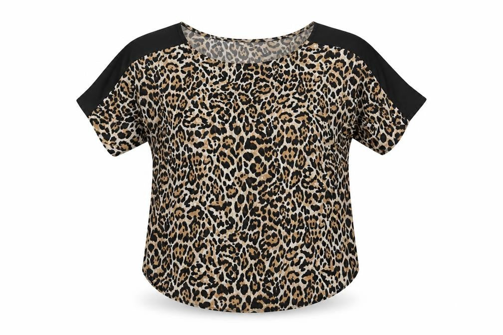 Marina Kaneva Womens Brown Animal Print Polyester Basic Blouse Size 8 Round Neck - Leopard Print