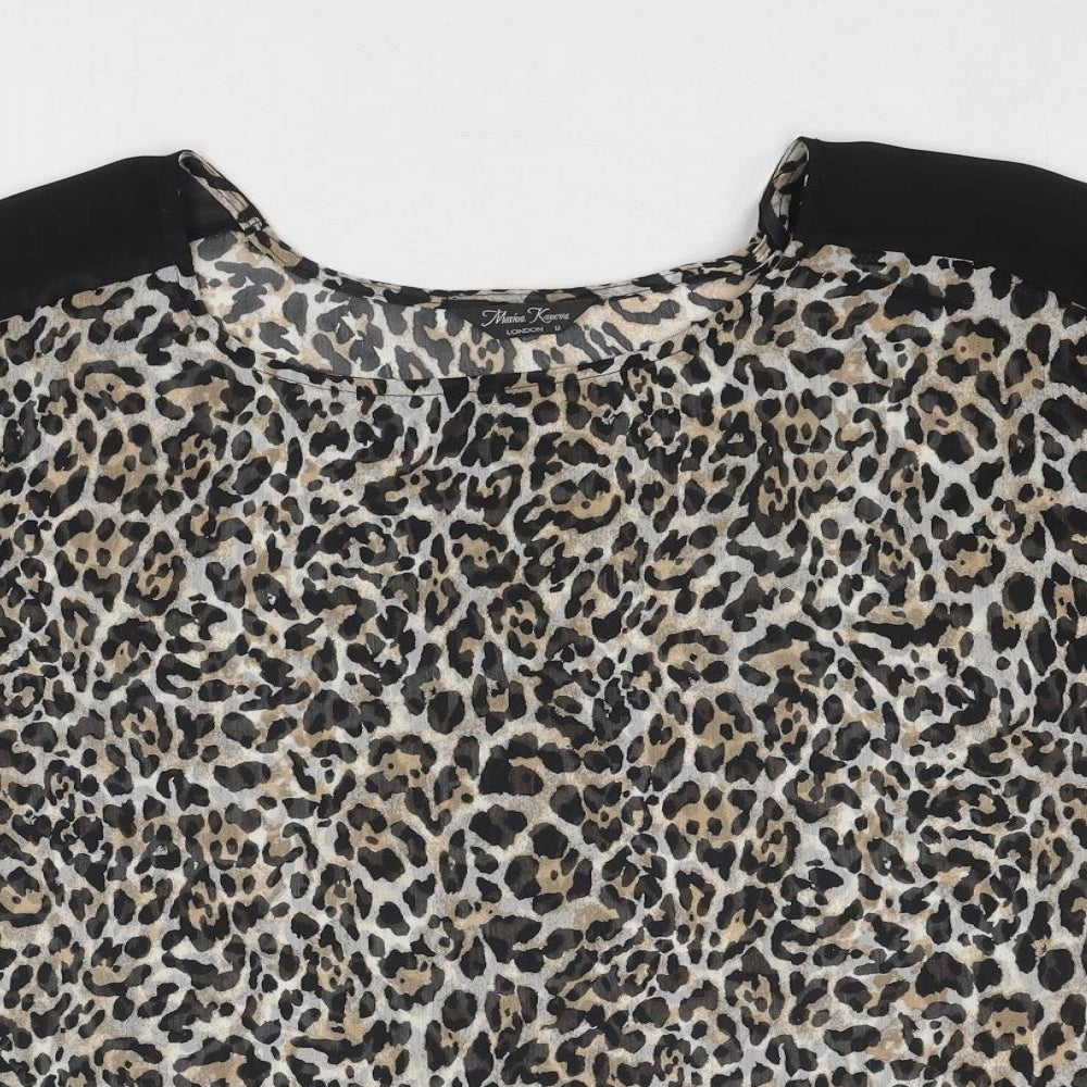 Marina Kaneva Womens Brown Animal Print Polyester Basic Blouse Size 8 Round Neck - Leopard Print