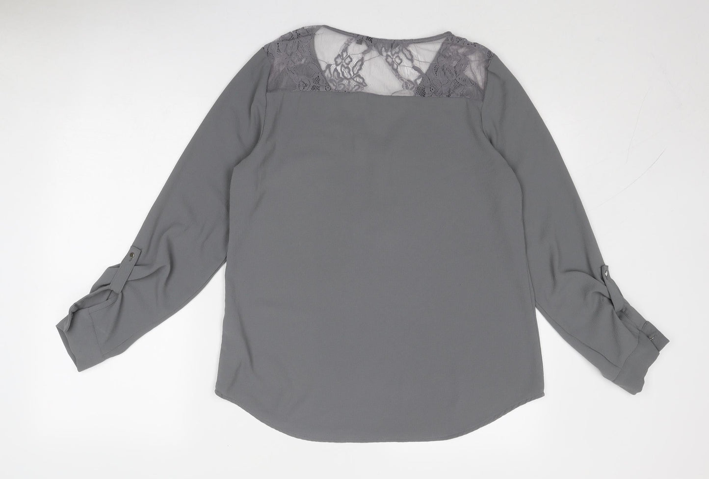 New Look Womens Grey Polyester Basic Blouse Size 12 V-Neck - Lace Detail
