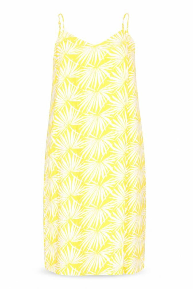 Marks and Spencer Womens Yellow Geometric Viscose Tank Dress Size 12 V-Neck Pullover