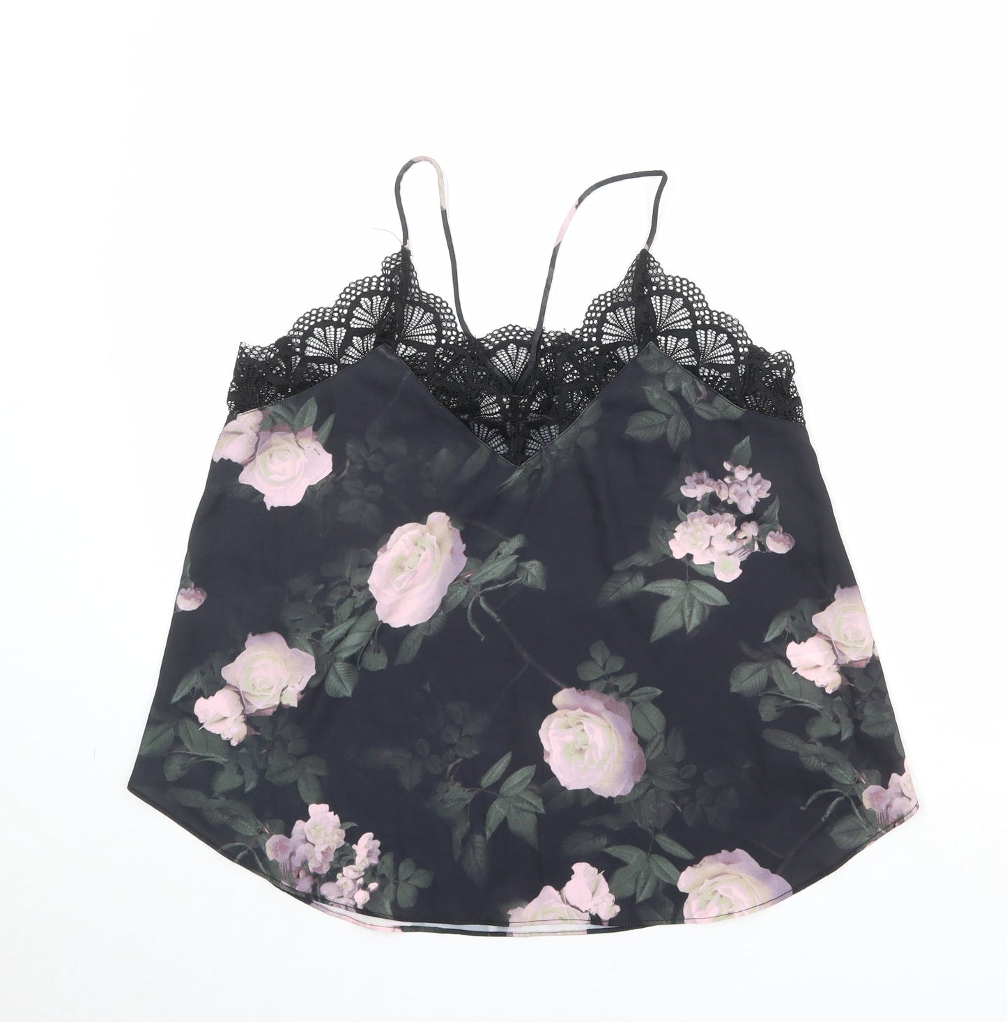 Apricot Womens Black Floral Polyester Basic Tank Size 12 V-Neck - Lace Details