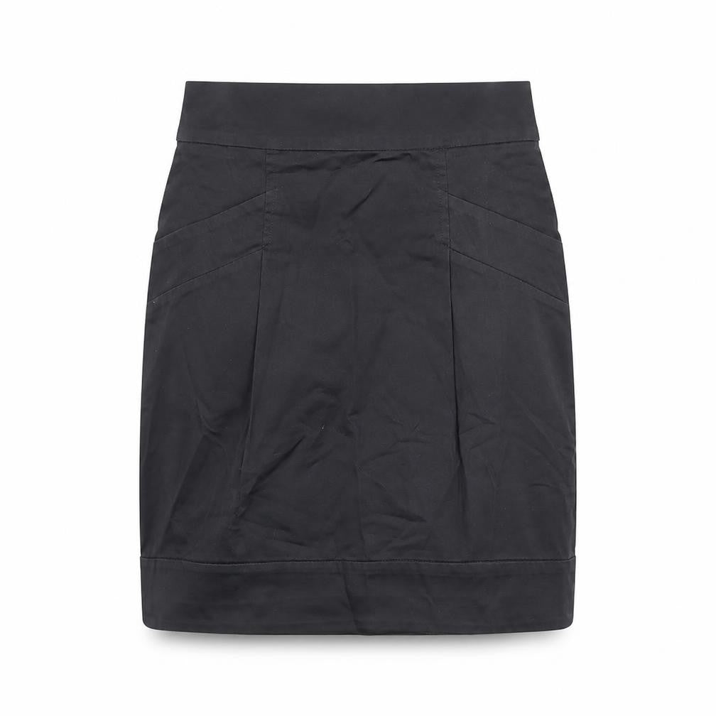 Front view of French Connection women’s black cotton a-line skirt, size UK 6, zip