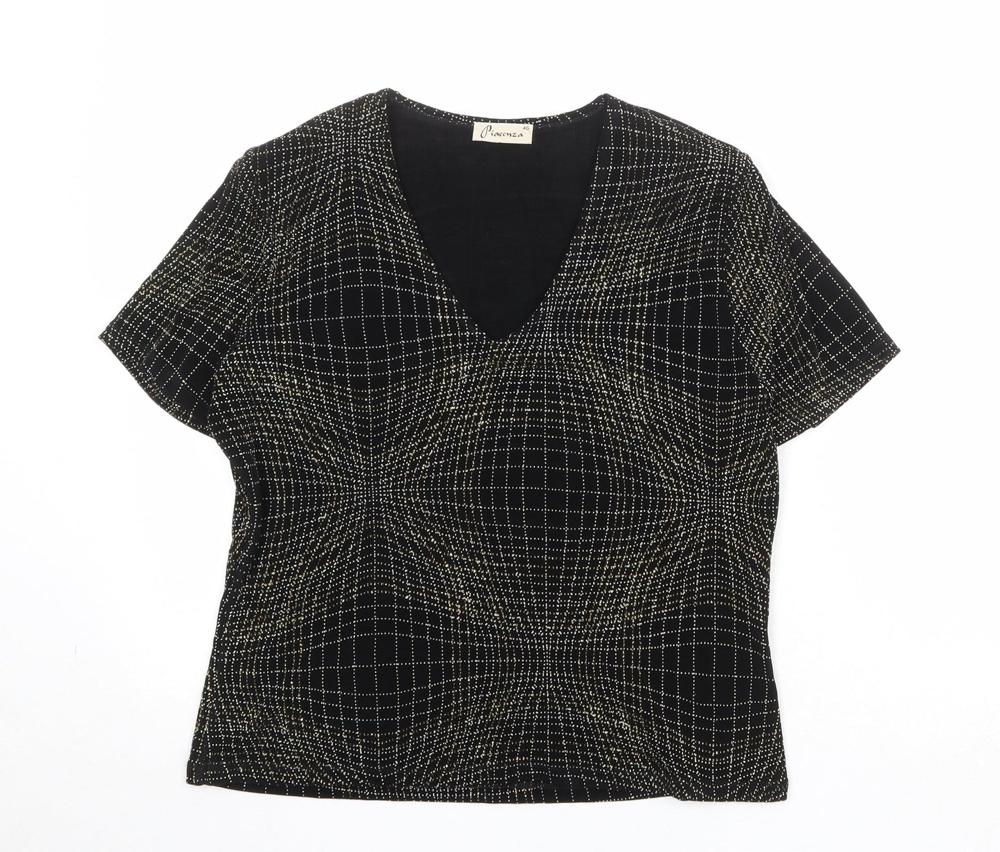 Piacenza Womens Black Geometric Polyester Basic Blouse Size 18 V-Neck