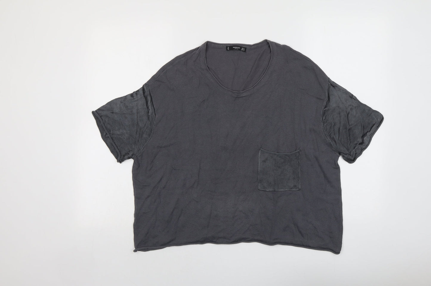 Mango Womens Grey Polyester Cropped T-Shirt Size S Round Neck