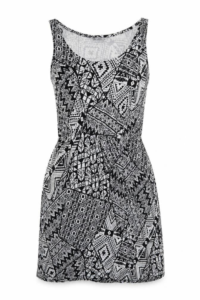 Miss Molly Womens Black Geometric Viscose Skater Dress Size M Round Neck Pullover
