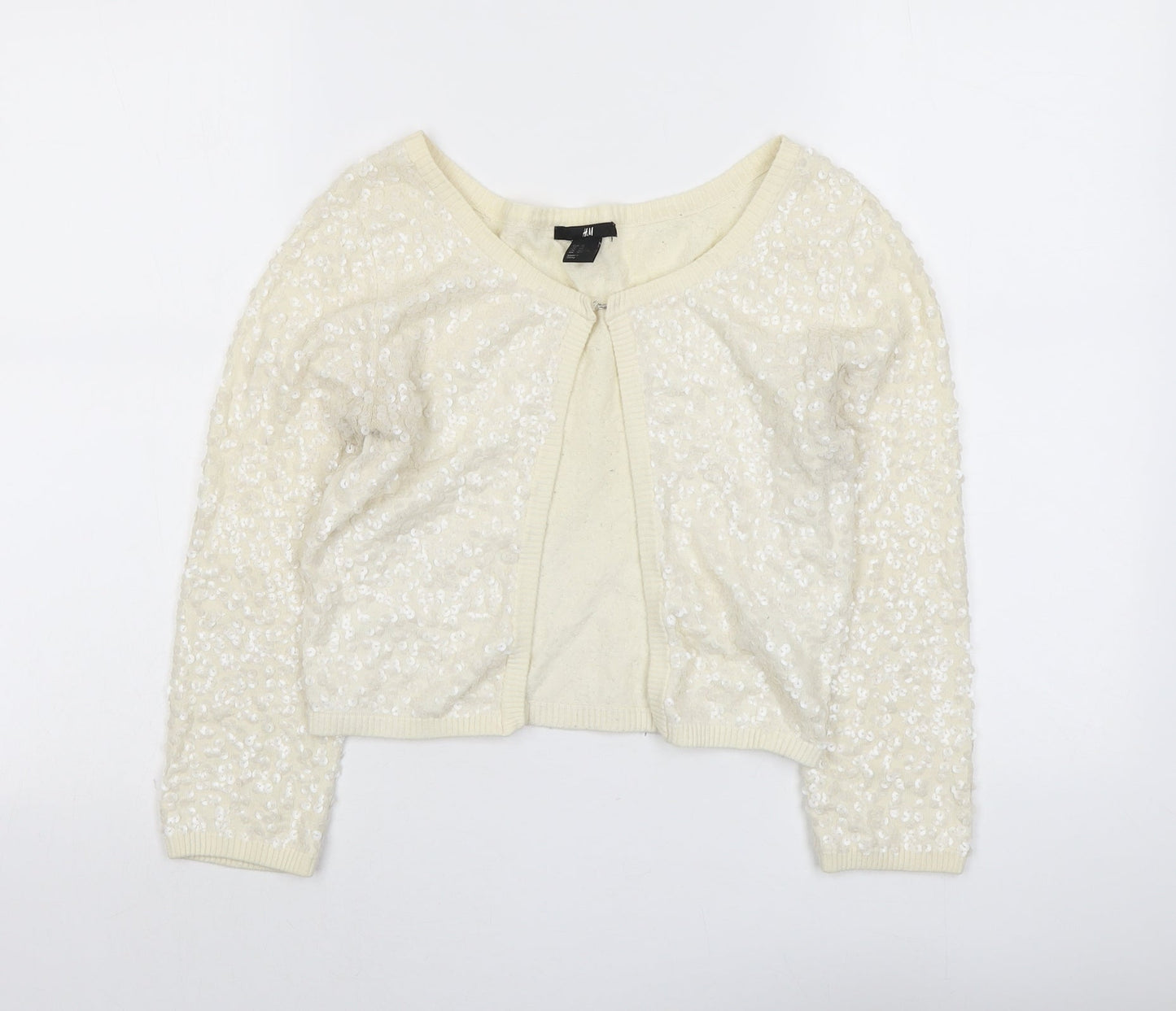 H&M Womens Ivory Round Neck Cotton Cardigan Jumper Size XS
