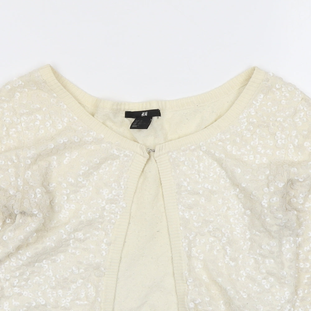 H&M Womens Ivory Round Neck Cotton Cardigan Jumper Size XS