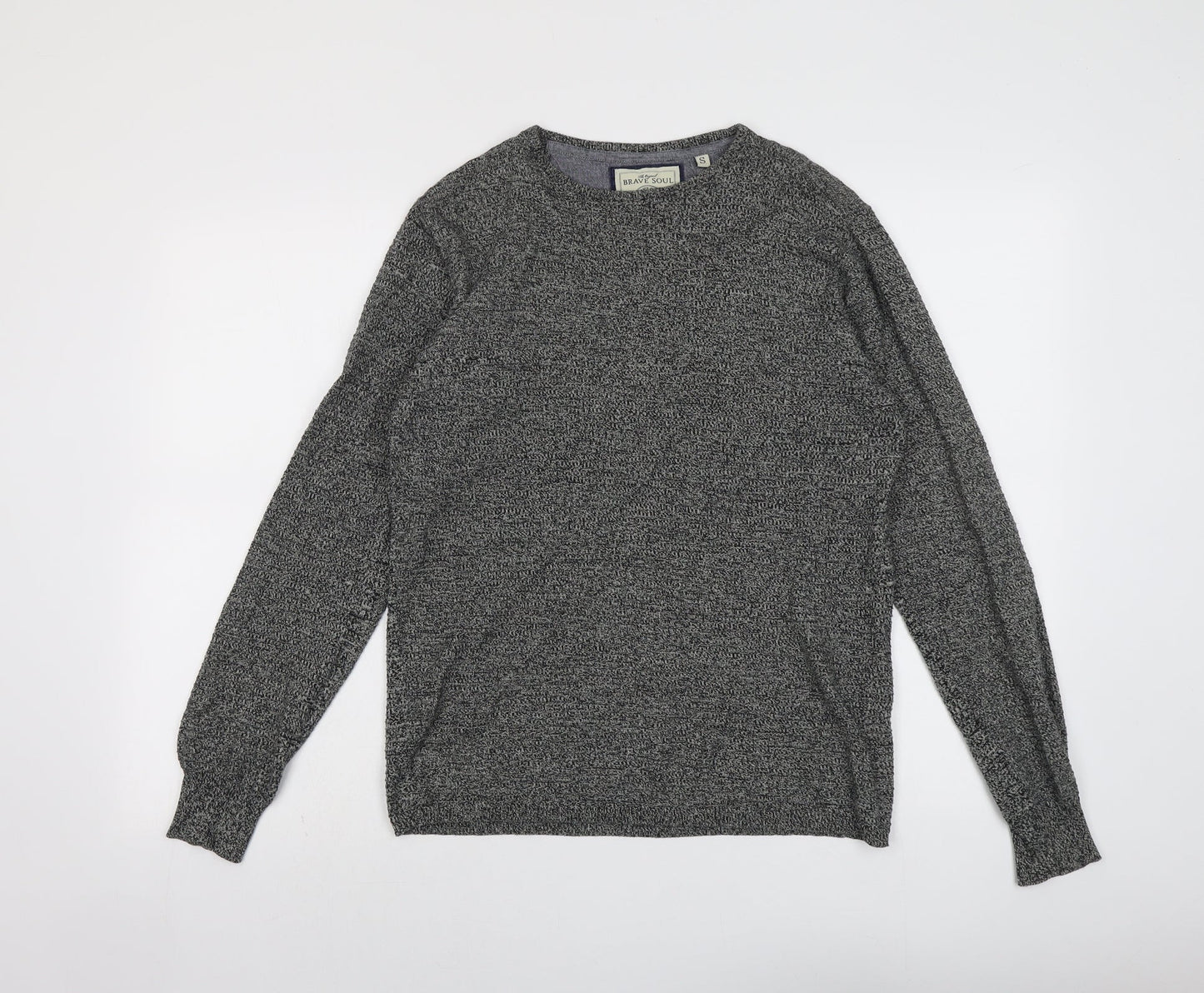 Brave Soul Womens Grey Round Neck Cotton Pullover Jumper Size S