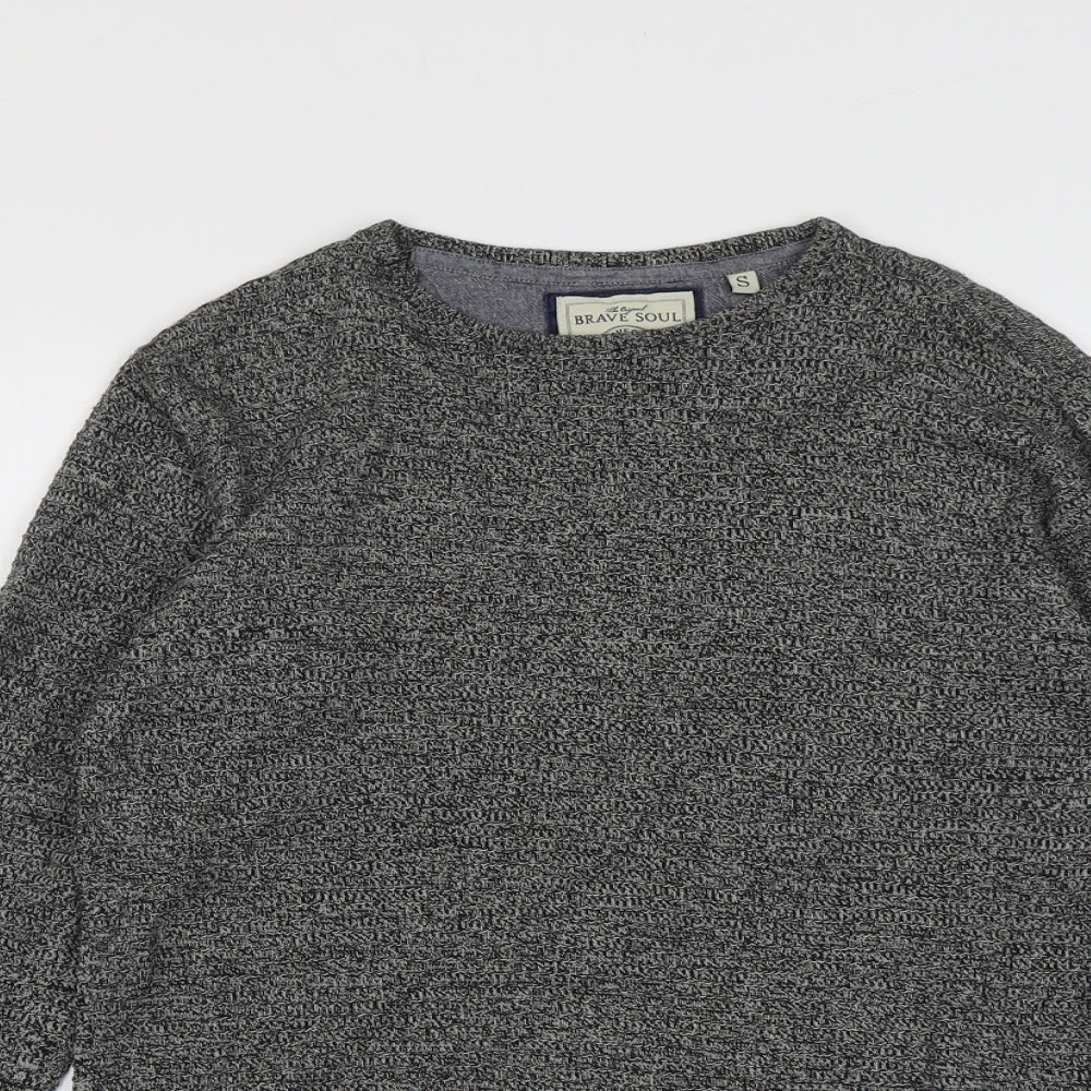 Brave Soul Womens Grey Round Neck Cotton Pullover Jumper Size S