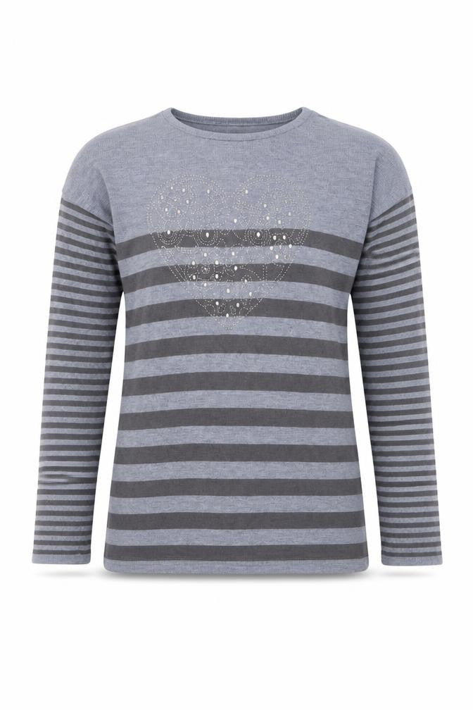 Vertbaudet Girls Grey Boat Neck Striped Acrylic Pullover Jumper Size 12 Years Pullover