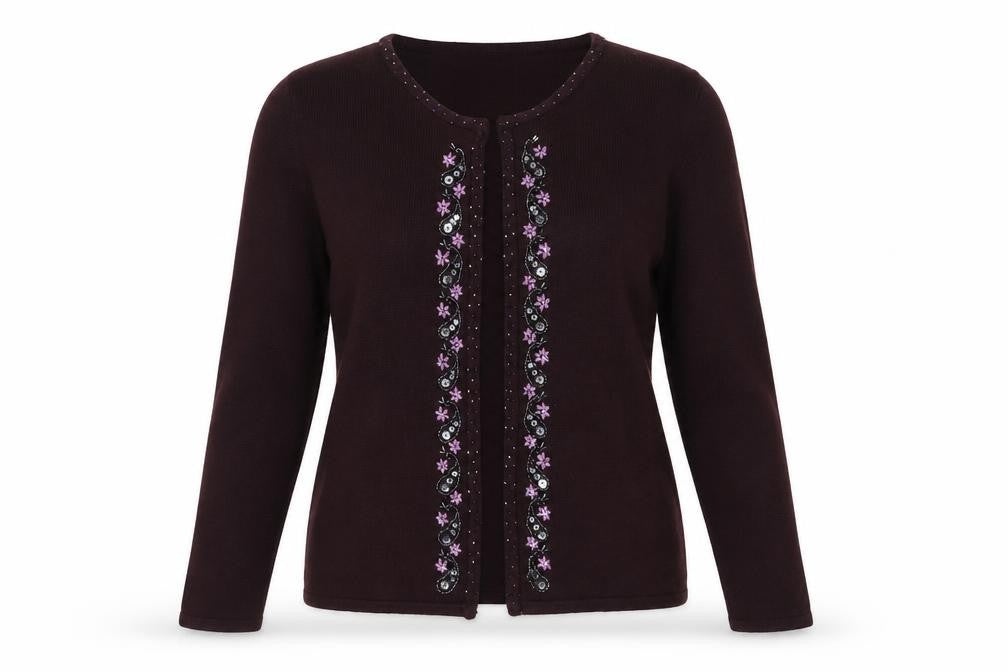 Sara Womens Purple Round Neck Acrylic Cardigan Jumper Size 10 - Size 10-12
