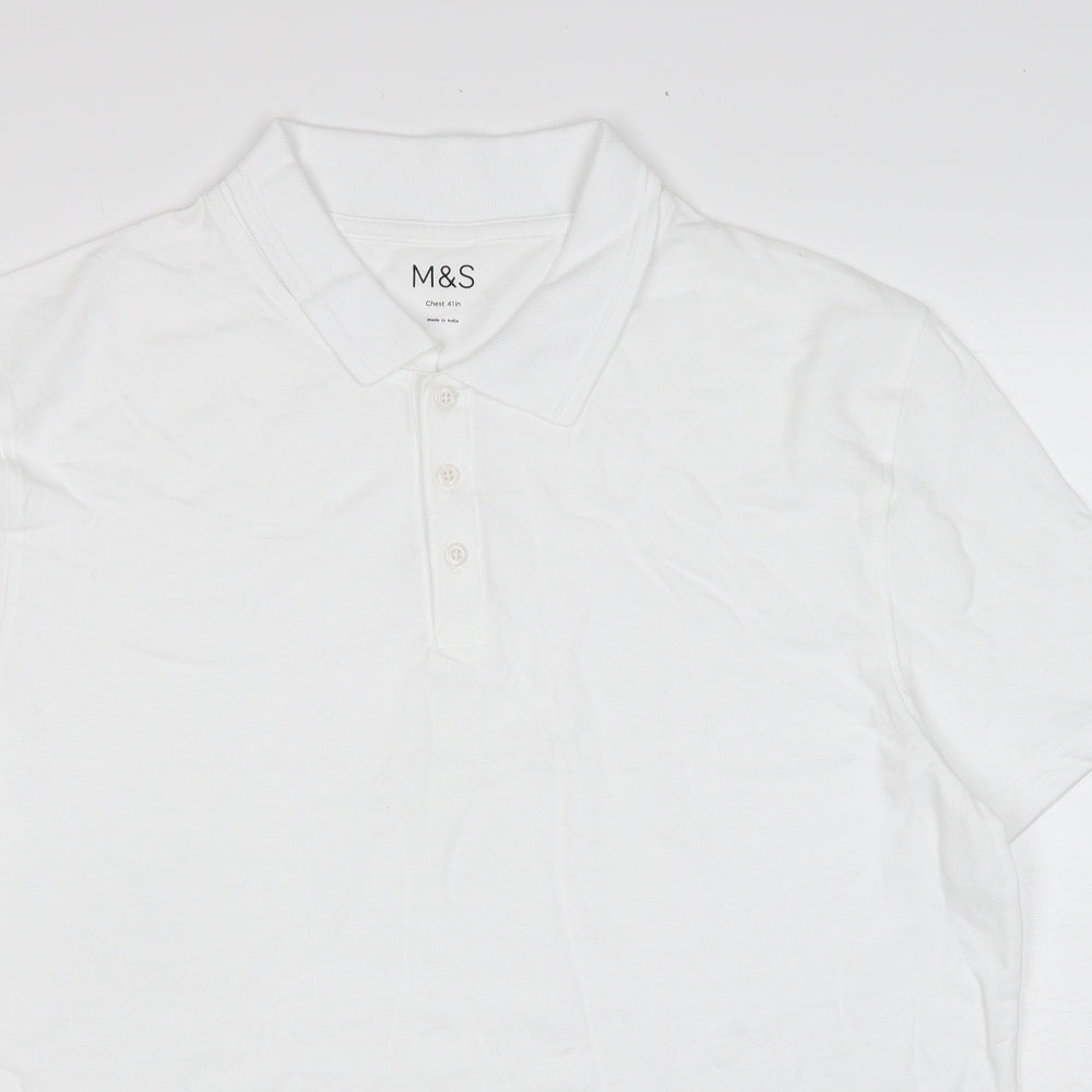 Marks and Spencer Boys White Cotton Pullover Polo Size 15-16 Years Collared Pullover