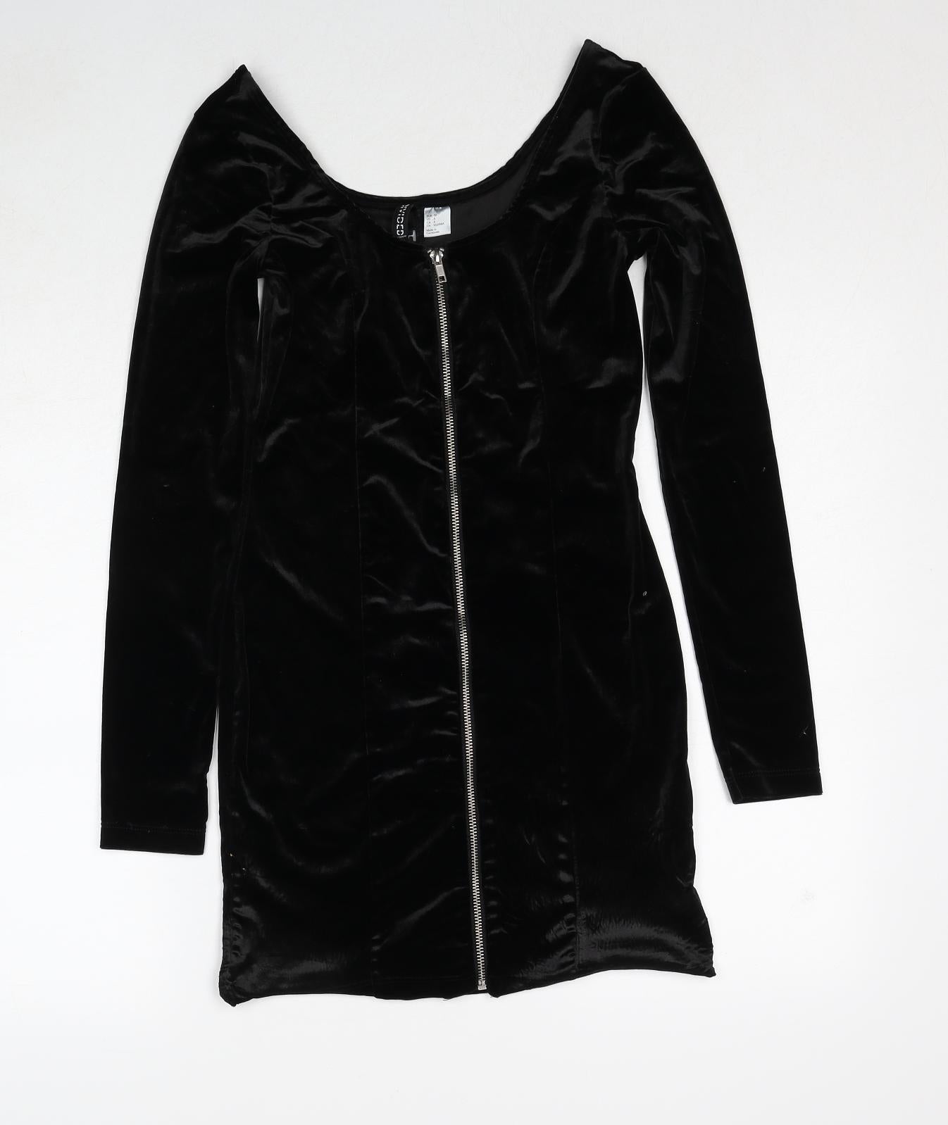 Divided by H&M Womens Black Polyester Shift Size 8 Round Neck Zip