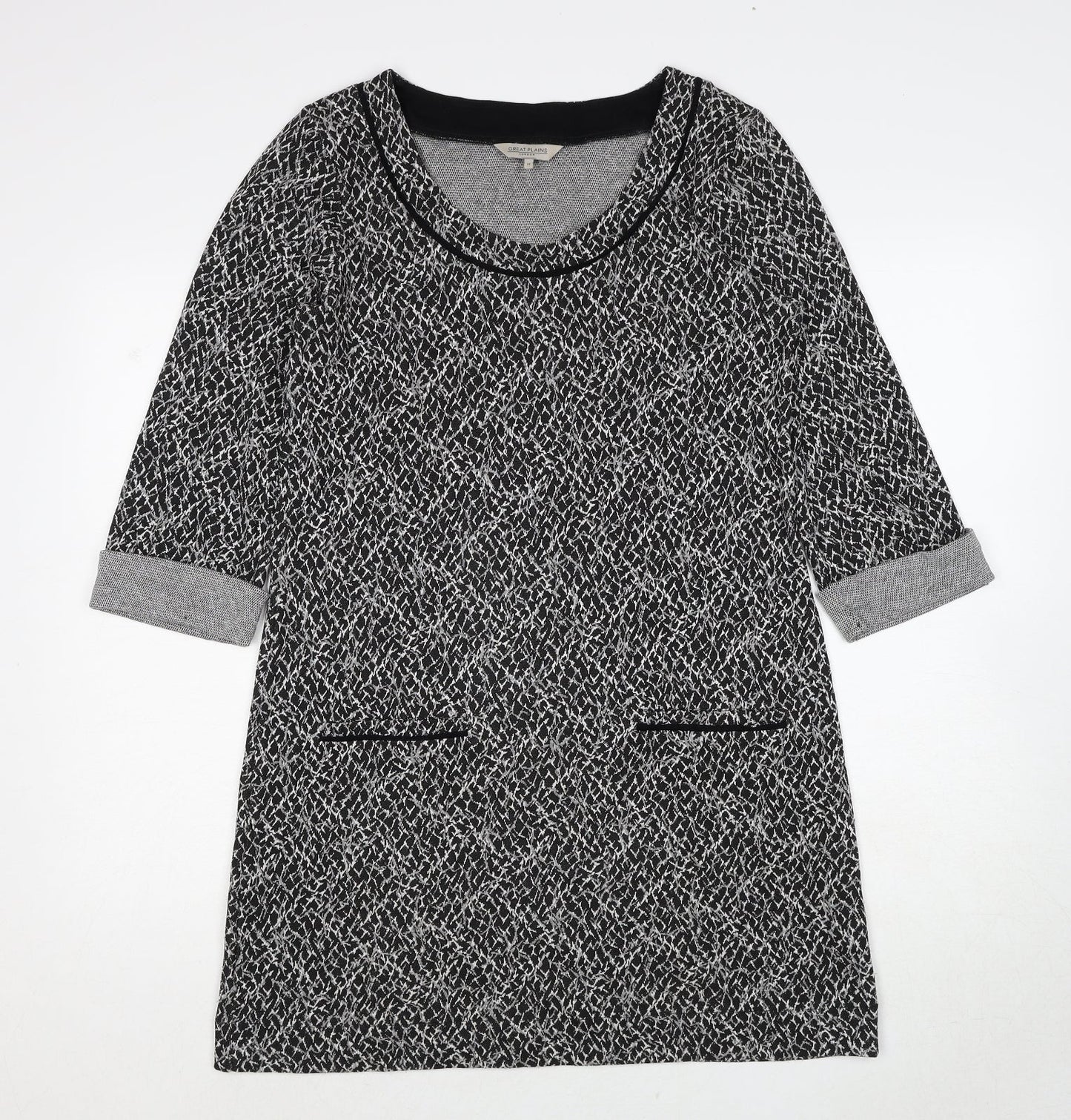 Great Plains London Womens Black Geometric Viscose A-Line Size M Round Neck Pullover