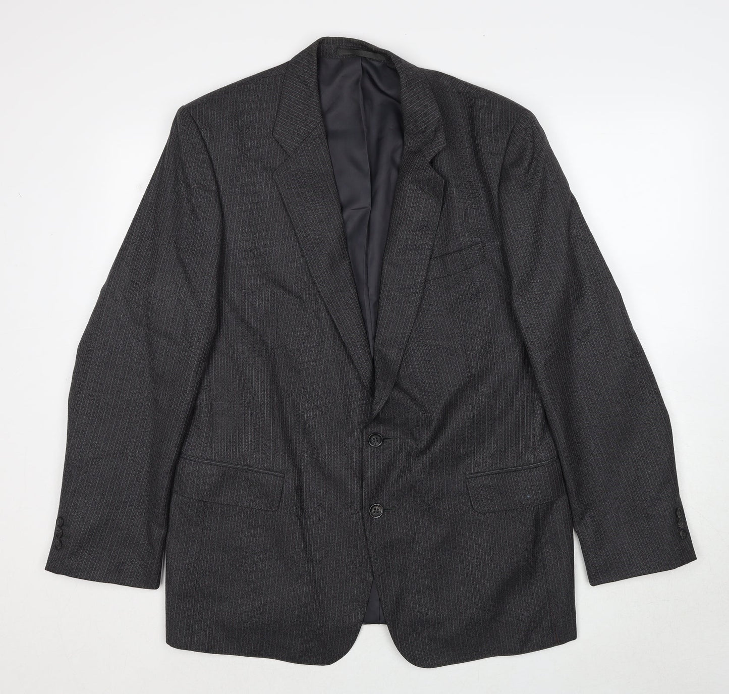 Greenwoods Mens Grey Striped Polyester Jacket Suit Jacket Size 44 Regular