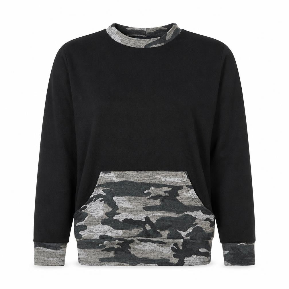 Signature Womens Black Camouflage Polyester Pullover Sweatshirt Size M Pullover