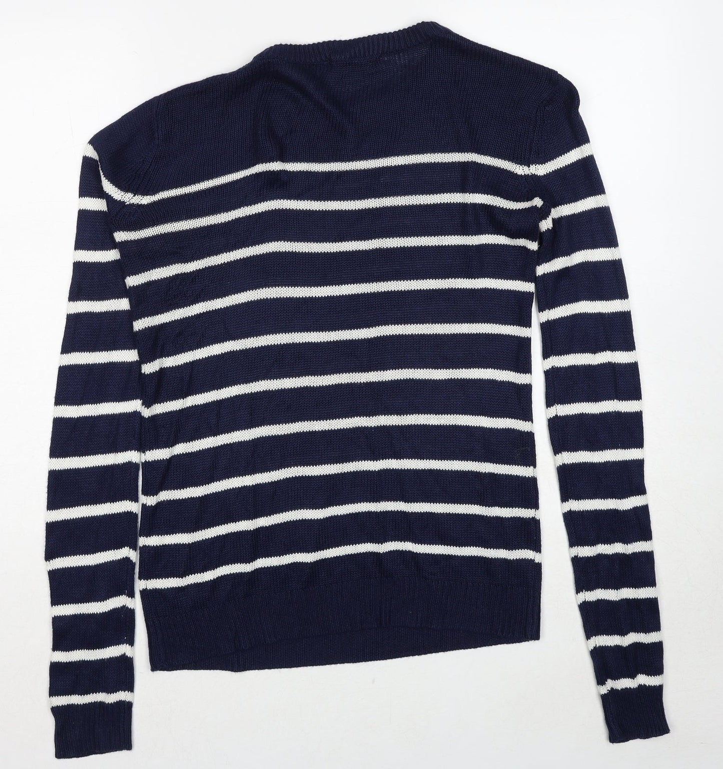 Brave Soul Womens Blue Round Neck Striped Acrylic Pullover Jumper Size 10