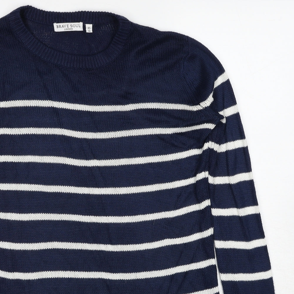 Brave Soul Womens Blue Round Neck Striped Acrylic Pullover Jumper Size 10