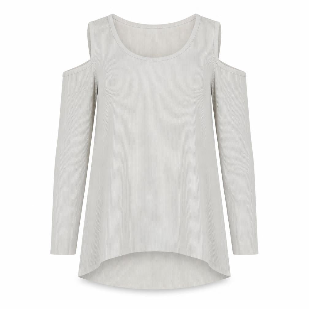Boohoo Womens Grey Polyester Basic Blouse Size 8 Round Neck - Cold Shoulder