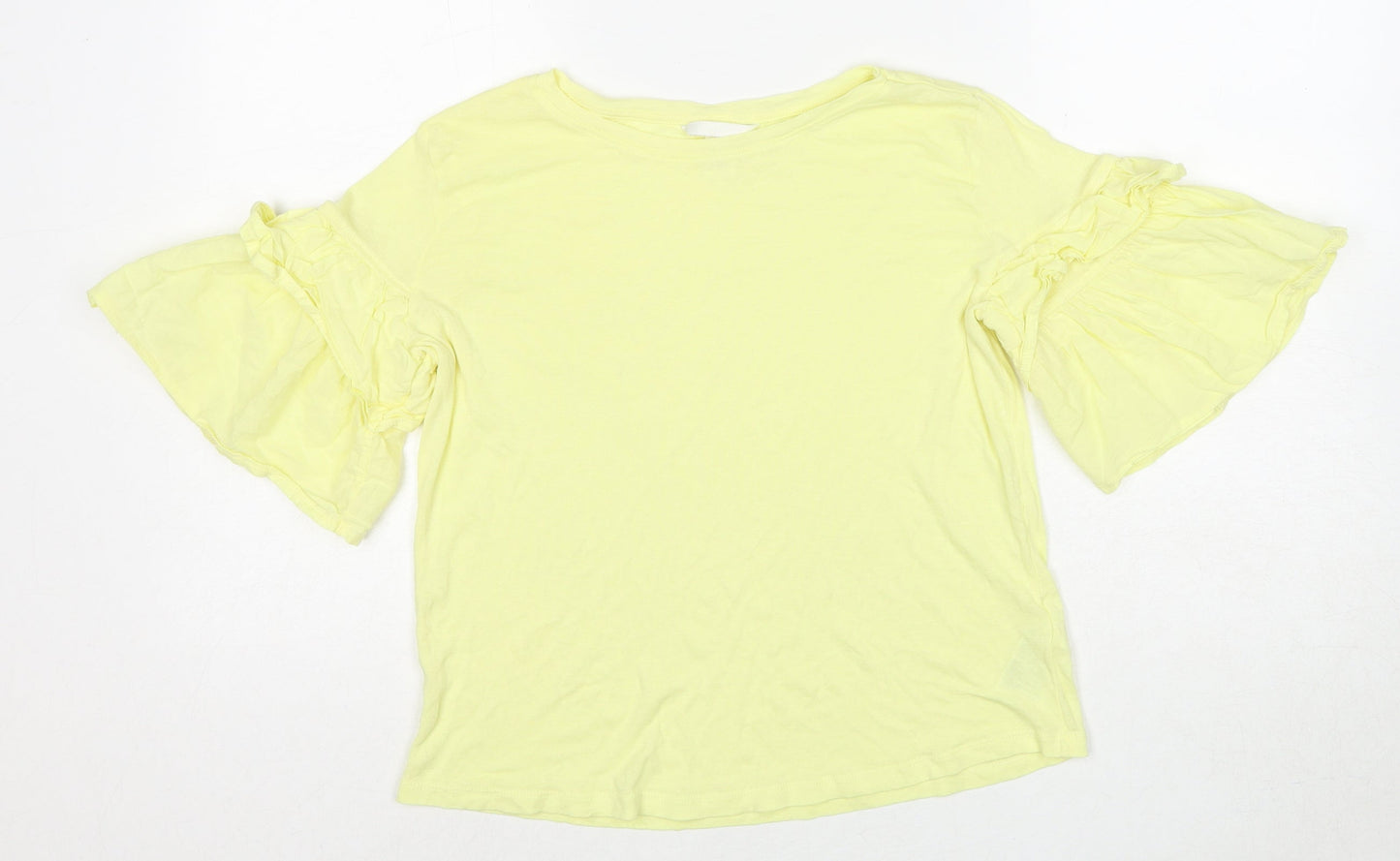 H&M Womens Yellow Cotton Basic T-Shirt Size S Round Neck