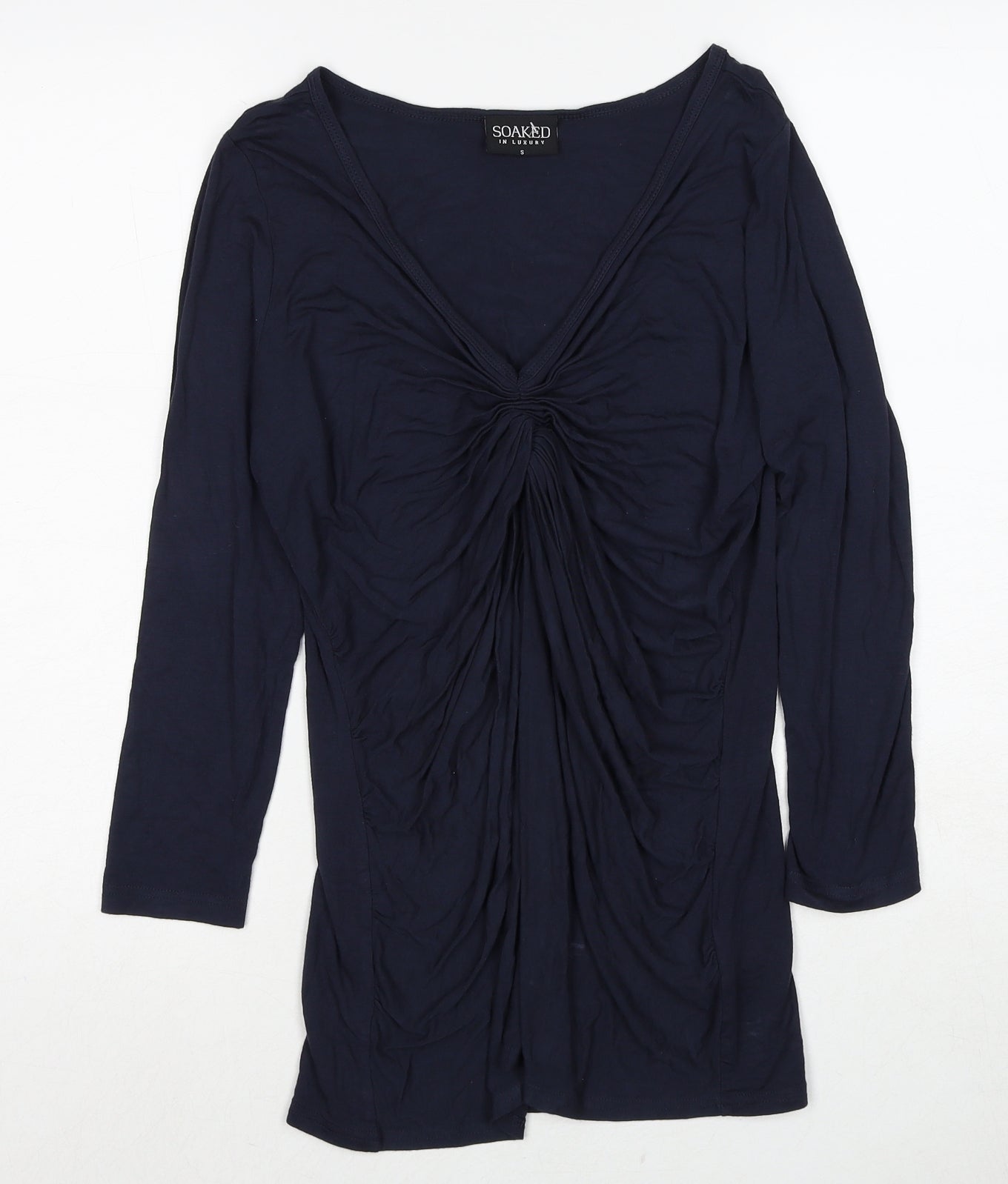 Soaked in Luxury Womens Blue Viscose Basic Blouse Size S V-Neck