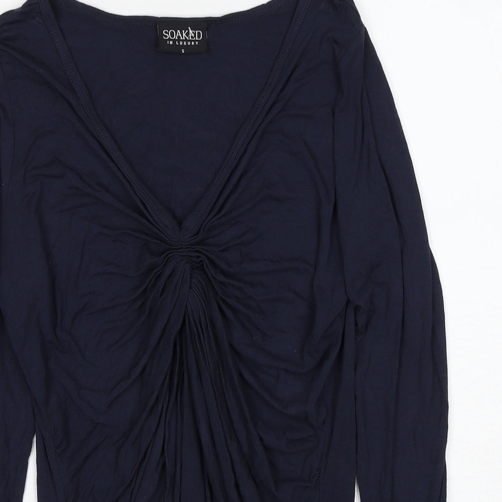 Soaked in Luxury Womens Blue Viscose Basic Blouse Size S V-Neck